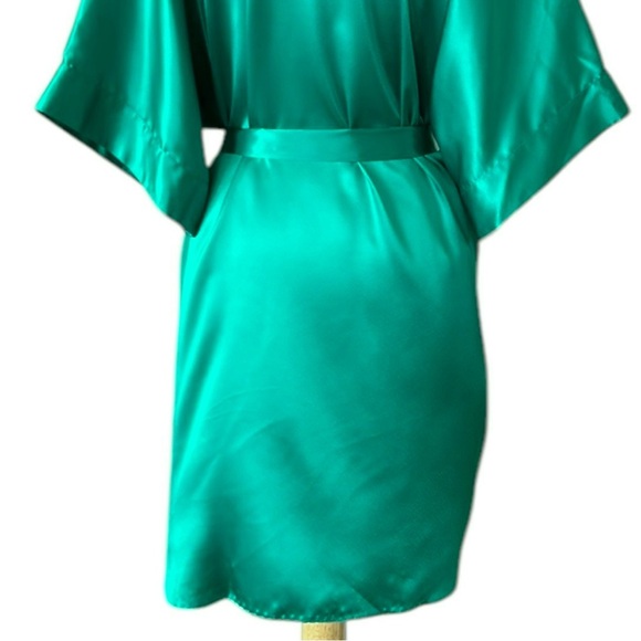 Vintage Jennifer Moore Satin Emerald Green Kimono Topper Robe, One Size - Picture 9 of 14
